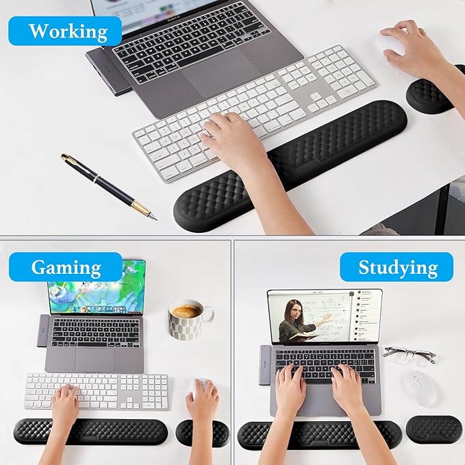 Wrist rest for keyboard, ergonomic with synthetic leather and memory foam, comfortable laptop wrist support, keyboard cushion to relieve typing pain
