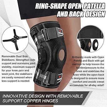 NEENCA Professional Knee Brace for Knee Pain, Adjustable Hinged Knee Support with Removable Side Stabilizers, Strong Stability for Joint Pain Relief, Arthritis, Meniscus Tear, ACL, PCL, Runner, Sports (Large)