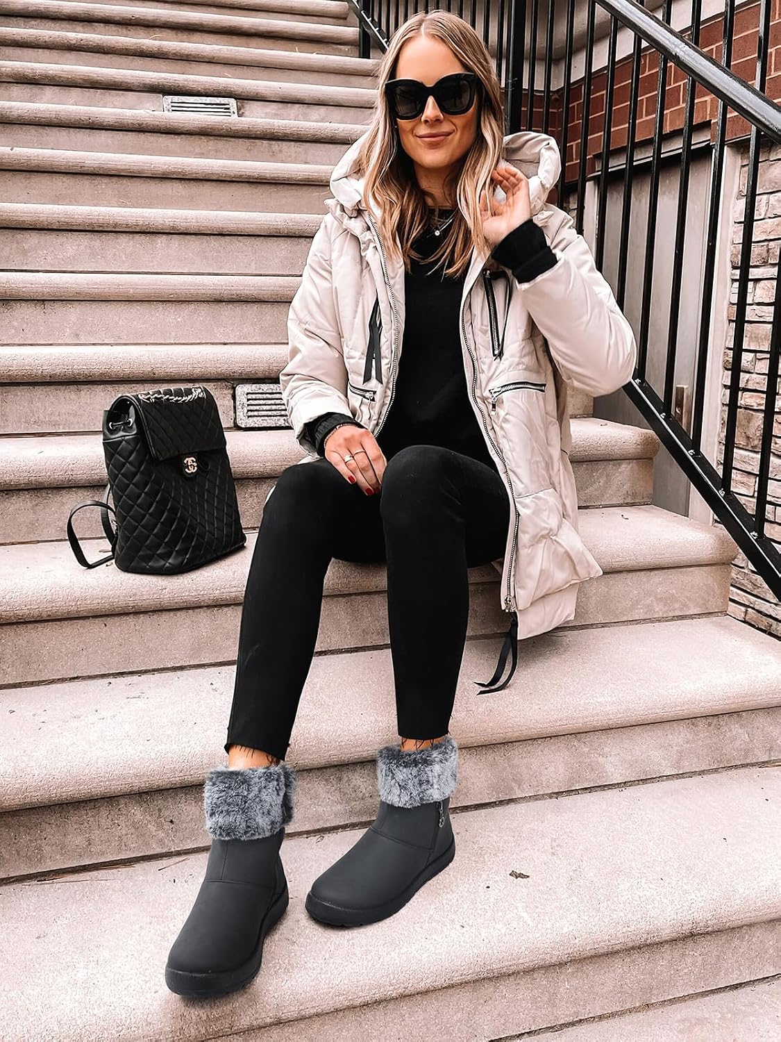 TEMOFON Women Winter Boots Waterproof: Fur Lined Ankle Booties, Wide Width Snow Boots, Warm Comfy, Walking Soft Winter Shoes Size 5-11