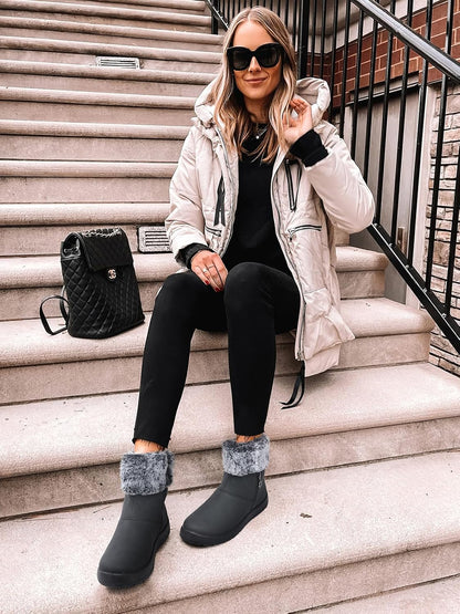 TEMOFON Women Winter Boots Waterproof: Fur Lined Ankle Booties, Wide Width Snow Boots, Warm Comfy, Walking Soft Winter Shoes Size 5-11