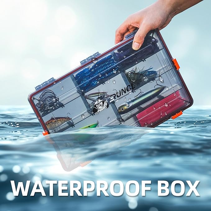 RUNCL Fishing Tackle Box, Waterproof Airtight Stowaway, 36003700 Tray Tackle Box with Adjustable Dividers, Plastic Storage Organizer(4pcs 3600)