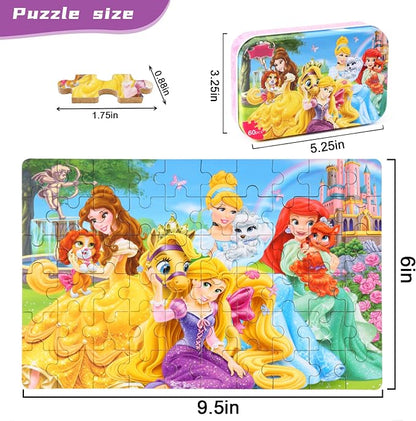 MZZOTOY Princess Puzzles for Kids Ages 4-8, 60 Pieces for Kids Ages 3-5 Princess Puzzle for Girls and Boys Toys Jigsaw Puzzles in a Metal Box Educational Puzzles (Princess)