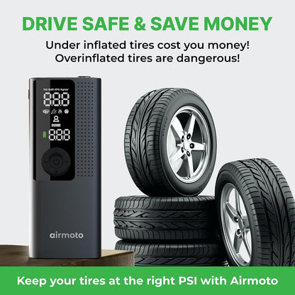Airmoto Portable Tire Inflator and Car and Home Charger Bundle (Car Adapter not included)
