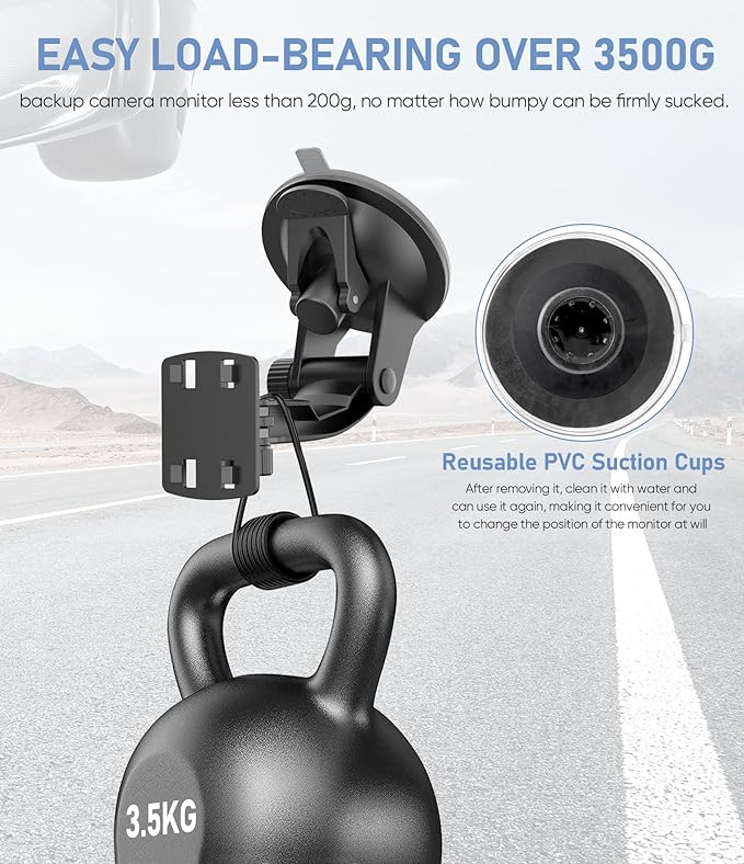 PixelMan Upgraded Windshield Mount for Backup Camera, 4.3 Inch Monitor, Suction Cup Bracket, Reverse Camera Display