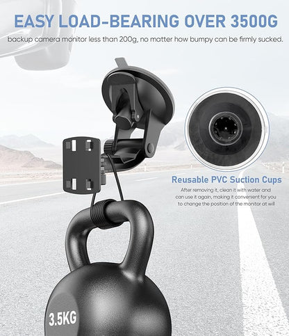 PixelMan Upgraded Windshield Mount for Backup Camera, 4.3 Inch Monitor, Suction Cup Bracket, Reverse Camera Display
