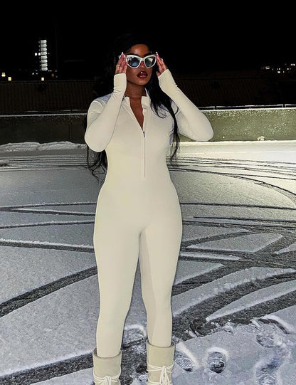YEOREO Women Long Sleeve Workout Jumpsuit Zip Up Romper Bottom Pants Bodysuit Bodycon Sexy One Piece