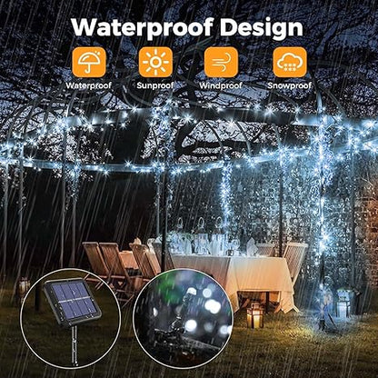 btfarm Solar String Lights Outdoor, 120LED 39Ft Solar Christmas Lights Outside Waterproof, 8 Modes Green Wire Solar Powered Tree Twinkle Light for Garden Yard Patio Party Decoration,Cool White
