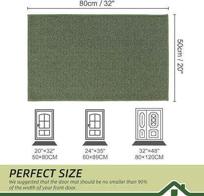 BEQHAUSE Dirt Trapper Door Mat 20" x 32", Non-Slip Washable Doormats Entrance Mat, Dirt Resistant and Absorbent Welcome Mat, Low Profile Floor Mats for Front Back Door and Entryway, Green