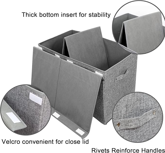 Popoly Large toy chest with lid, foldable toy storage organizer with removable divider, 25 x 13 x 16 inches (linen gray)