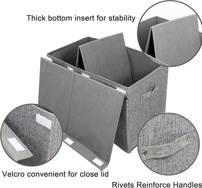 Popoly Large toy chest with lid, foldable toy storage organizer with removable divider, 25 x 13 x 16 inches (linen gray)
