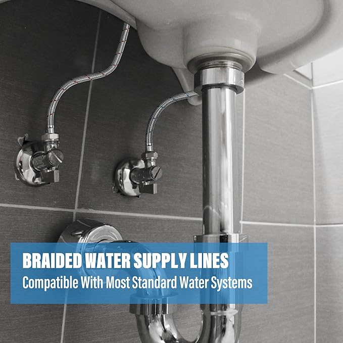 4 Pack 1/2" x 1/2" FIP Flexible Faucet Supply Lines, Bathroom Faucet Hose Connector, 304 Stainless Steel Braided Water Supply Line for Kitchen (24 Inch)