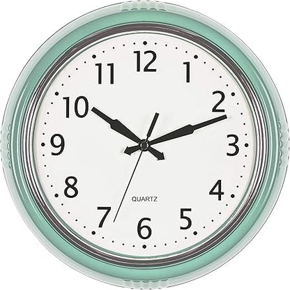 Bernhard Products Retro Wall Clock 9.5 Inch Green Kitchen 50's Vintage Design Round Silent Non Ticking Battery Operated Quality Quartz Clock (Seafoam Green)