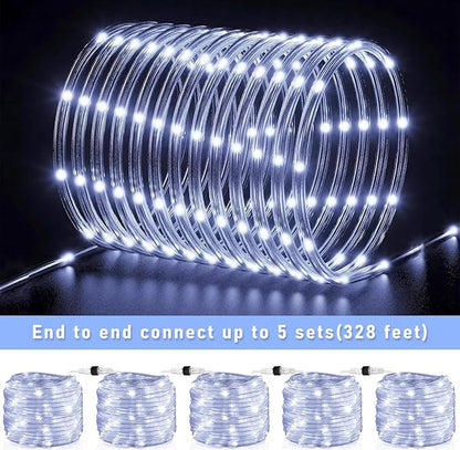 Rope Lights Outdoor, 66FT 200 LED Rope Lights for Indoor with Waterproof 8 Modes, Connectable Clear Tube Lights for Outside, Garden, Backyard, Patio, Deck, Pool, Tree Decorations - White