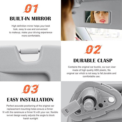 Gray Driver Left Side Sun Visor Replacement Compatible with 2006 2007 2008 2009 2010 2011 Honda Civic EX LX Sedan SI Coupe Replace 83280-SNA-A01ZA
