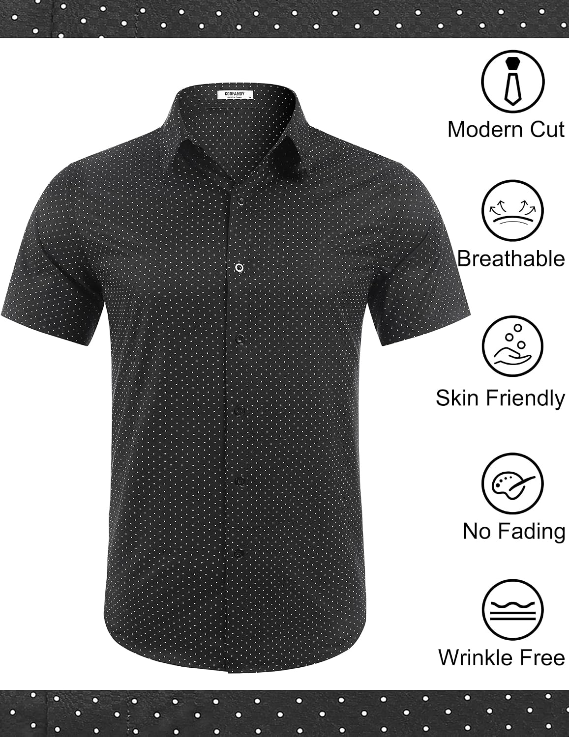 COOFANDY Mens Wrinkle Free Dress Shirt Polka Dot Short Sleeve Button Down Business Casual Shirts.