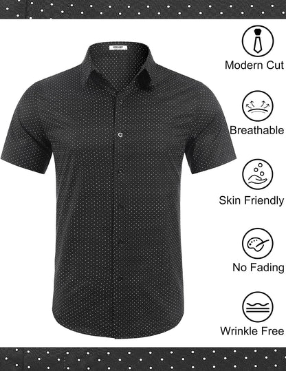 COOFANDY Mens Wrinkle Free Dress Shirt Polka Dot Short Sleeve Button Down Business Casual Shirts.
