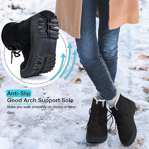 HARENCE Winter Snow Boots for Women: Warm Fur Lined Ankle Booties Lace Up Slip on Outdoor Walking Womens Boots
