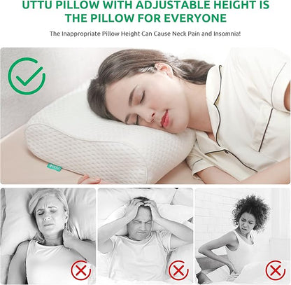 UTTU Cervical Pillow for Neck Strain Relief, Memory Foam Neck Pillow for Sleeping, Contour Cooling Pillow for Side Sleeper, Adjustable Orthopedic Sandwich Pillow, Queen(23.6"o14"o4.7"3.9")