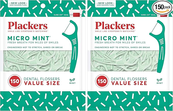 Plackers Micro Mint Dental Floss Picks, 150 Count, 2 Pack