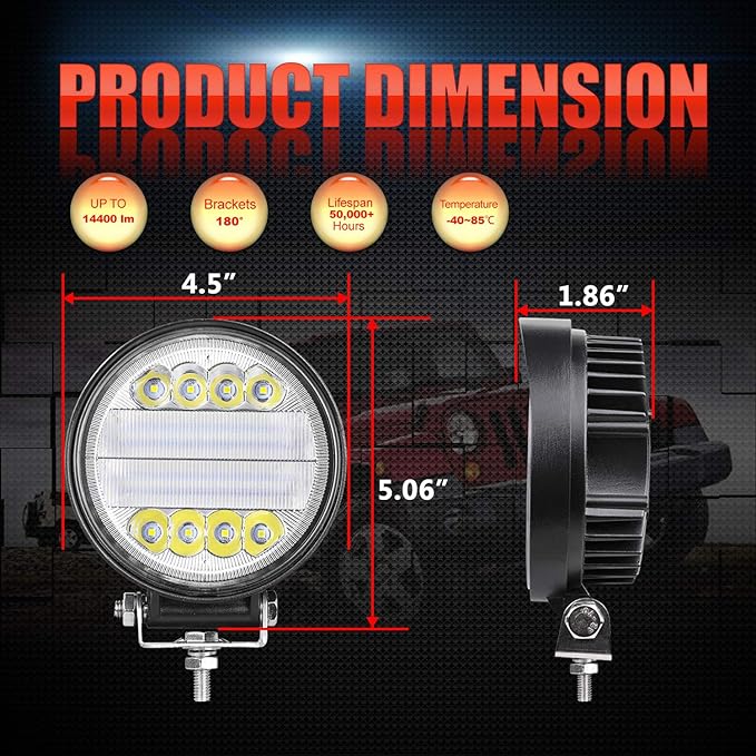 5 Inch Round Offroad Lights, OFFROADTOWN 2PCS 144W Spot Flood Combo Beam Round Fog Lights Bumper Light Driving Light LED Pods for Truck UTV ATV SUV RZR Honda Chevy