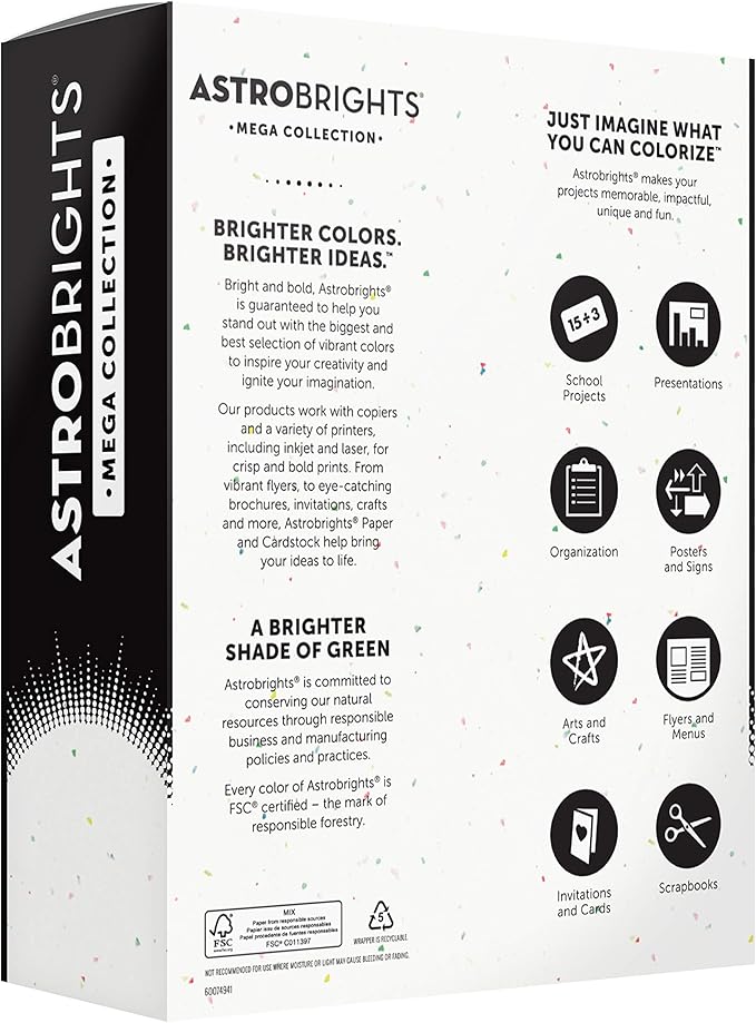 Astrobrights Mega Collection, Colored Cardstock,  320 Sheets, 65 lb/176 gsm, 8.5" x 11"