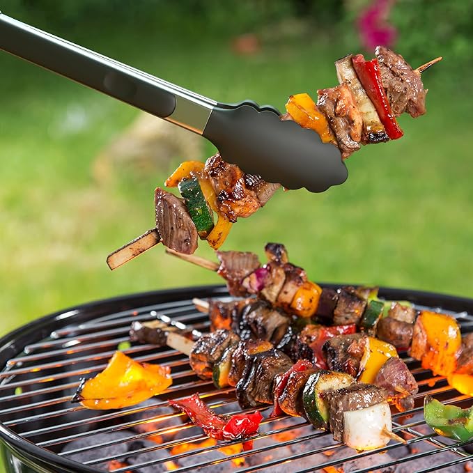 Tribal Cooking Stainless Steel Tongs - 9" and 12" With Silicone Tips, Locking BBQ Tongs