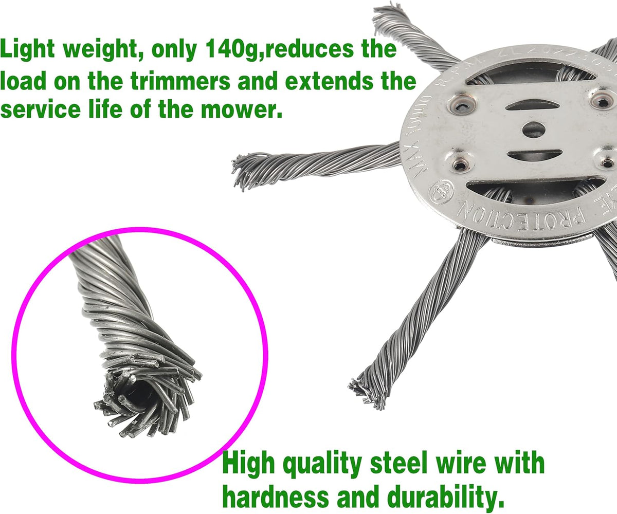 6 inch Steel Wire Weed Brush Cutter Trimmer Head Electric Weed Blades Head Wired Trimmer Head Replacement Weed Wackers Attachment for Electric Cordless String Trimmers, Weed Wrecker(2 Pack)