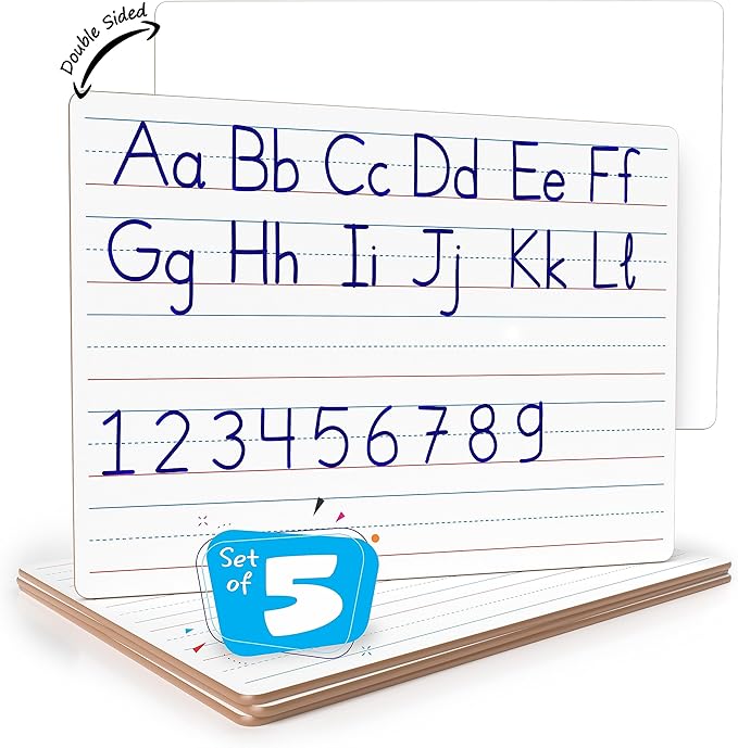 SCRIBBLEDO 5 Pack Double Sided Whiteboard Lined Dry Erase Board for Kids Ruled Writing Board Handwriting Practice for Kids - Small White Board Dry Erase Board 9x12 Dry Erase Board with Lines Student