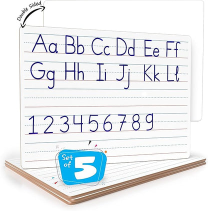 SCRIBBLEDO 5 Pack Double Sided Whiteboard Lined Dry Erase Board for Kids Ruled Writing Board Handwriting Practice for Kids - Small White Board Dry Erase Board 9x12 Dry Erase Board with Lines Student