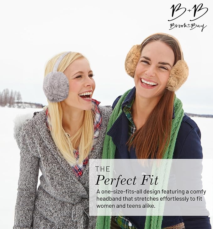 Brook + Bay Foldable & Furry Ear Muffs For Women & Men, Fleece Ear Warmers For Women, Ear Muffs For Winter, Women Earmuffs