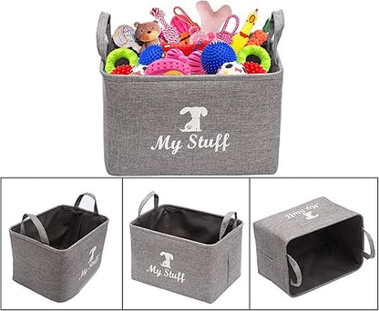 Geyecete Canvas Dog Toy Storage Dog Toy Basket -Box for Dog Toy Bins, Dog Blanket, Dog Clothes Storage - Pet Toy and Accessory Storage Bin-Gray