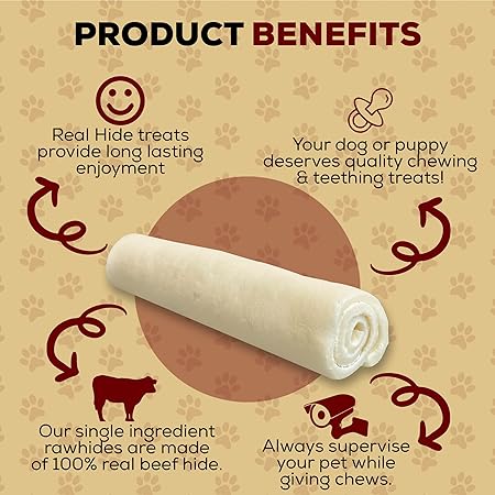 All Natural Dog Chew Treats - Premium Rawhide Rolls, 5-6 Inch - Long Lasting Grass Fed Free Range Beef Hide - Small/Medium Dogs 25 Count