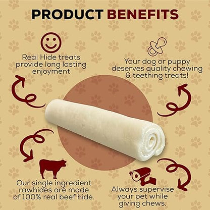 All Natural Dog Chew Treats - Premium Rawhide Rolls, 5-6 Inch - Long Lasting Grass Fed Free Range Beef Hide - Small/Medium Dogs 25 Count
