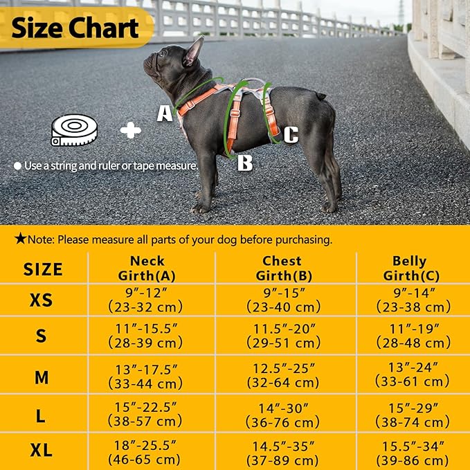 Escape Proof Dog Harness, No Pull Reflective Harness with Lift Handle, Adjustable Pet Vest with Front and Back Leash Clips for Small Medium Large Dogs Walking Hiking Training (Orange,XL)