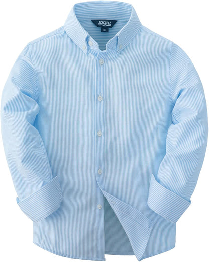 JOGAL Boys Long Sleeve Oxford Dress Shirts Casual Button Down Shirts Striped Tops for 6-14 Years