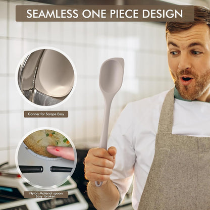 Carote Heat Resistant Silicone Cooking Spoon Spatula, Large Kitchen Solid and Slotted Spoons for Mixing, Serving, Scraping, Non-stick, Dishwasher Safe Khaki