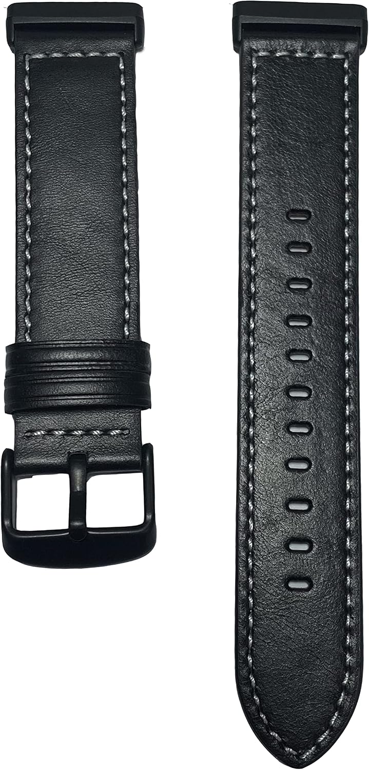 for Fitbit Versa 4 Bands, Geniue Leather Replacement Watch Strap for Fitbit Versa 4/ Versa 3, Fitbit Sense 2/Sense Bands for Women Men-Black