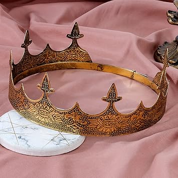 TOBATOBA Gold King Crown for Men - Medieval Renaissance Costume Accessory for Prince Crown Birthday, Prom, Halloween, Cosplay
