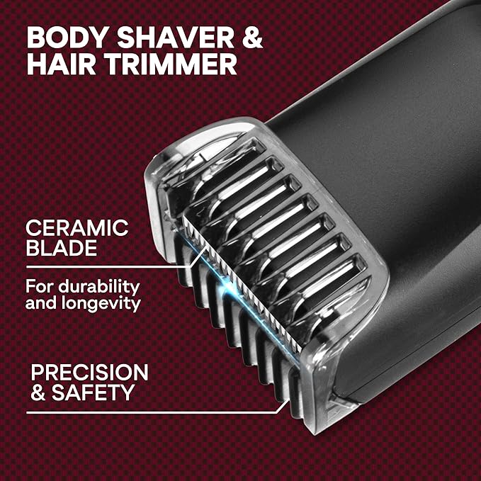 Vacutrim Cordless Body Shaver for Men, Rechargeable Grooming Tool with 20 Trim Settings, Integrated Vacuum System - Black, 7.5", As Seen On TV