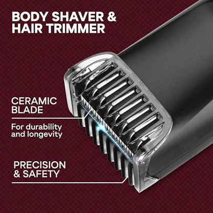 Vacutrim Cordless Body Shaver for Men, Rechargeable Grooming Tool with 20 Trim Settings, Integrated Vacuum System - Black, 7.5", As Seen On TV