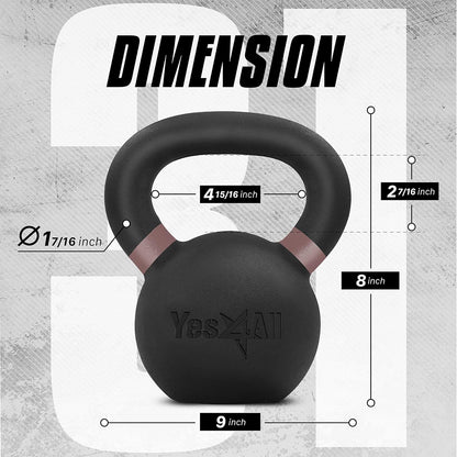 Yes4All Powder Coated Cast Iron Kettlebell Strength Training Kettlebells Weight Set for Full Body Workout, Home Gym