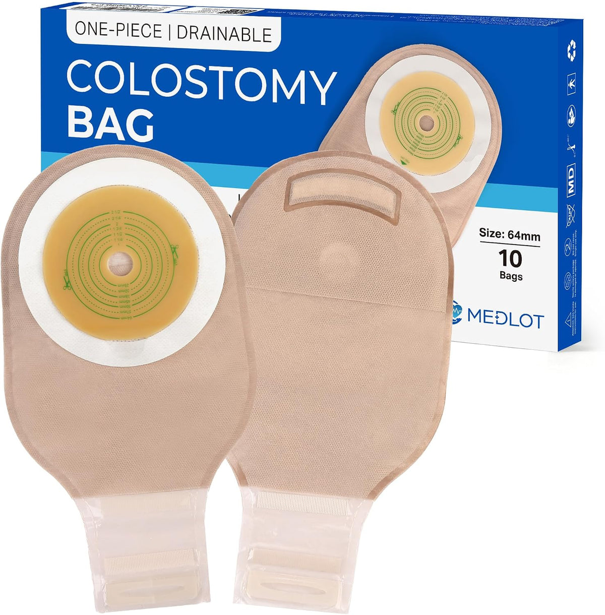LotFancy Ostomy Bags, 10Pcs One Piece Drainable Pouches, Hook and Loop Closure, Colostomy & Ileostomy Supplies, Hydrocolloid Skin Barrier, Odor Filter, Cut-to-Fit 25–64mm ( No Original Box )