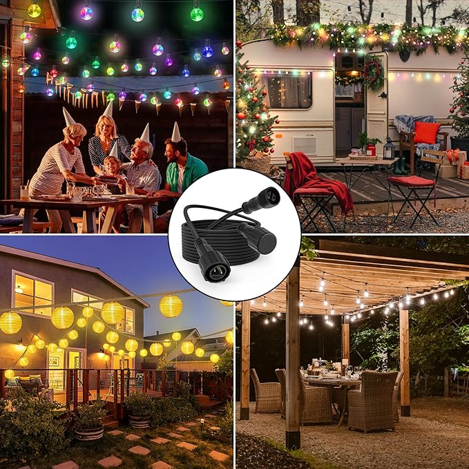 10FT Male to Female 2 Pin Flexible Waterproof Extension Cord for Indoor Outdoor Garden Lighting, Solar Strip Lights, G40 Globe Lights, and Rope Lights
