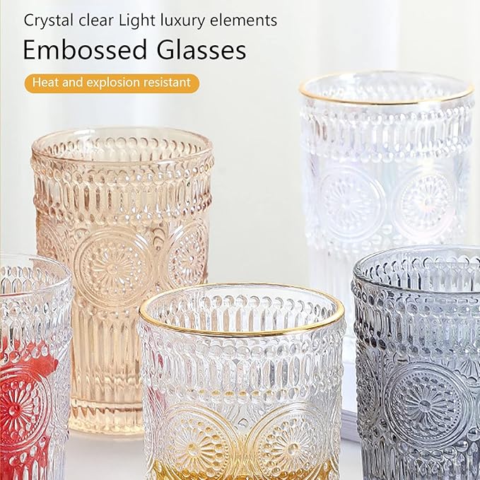 YLWX European Style Gold Relief Clear Glass Toothbrush Holder Retro Wash Cup Light Luxury Couple Mouthwash Cup Hotel Toothbrush Cup Water Cup (Color : Soot 270ml)
