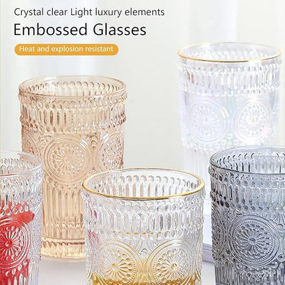YLWX European Style Gold Relief Clear Glass Toothbrush Holder Retro Wash Cup Light Luxury Couple Mouthwash Cup Hotel Toothbrush Cup Water Cup (Color : Soot 270ml)