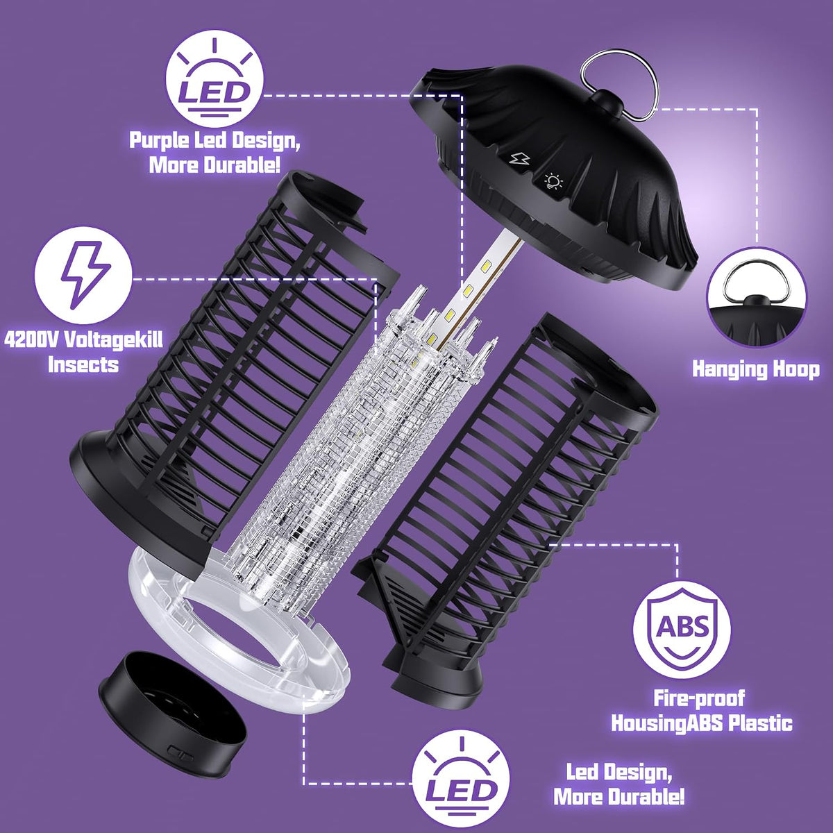 Bug Zapper Indoor & Outdoor, Water Proof Mosquito Zapper with LED Light, 4200V Electric Bug Zapper for Home Patio Office Courtyard?Black?