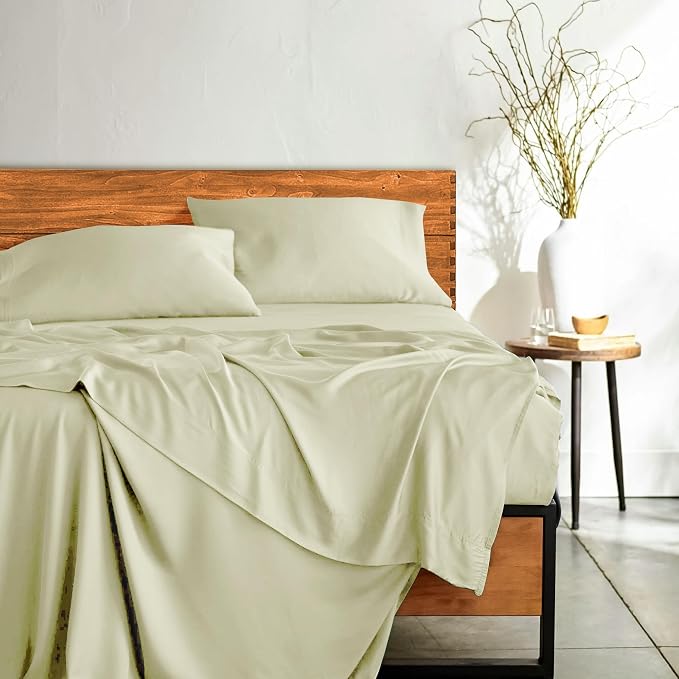 LUX Décor Bamboo Viscose Sheet Sets - Organic 35% Viscose derived from Bamboo Rayon Blend with 65% Polyester - Cooling, Breathable & Soft, Hotel Luxury Experience – King, Beige
