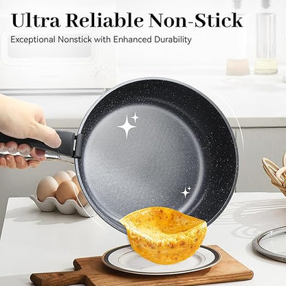 5PCS Pots and Pans Set Non Stick, Kitchen Cookware Sets with Detachable Handle, Ceramic Cookware Sets, Non Stick RV Cookware Cooking Set, Dishwasher ï¼† Oven Safe, PFOA Free, Black