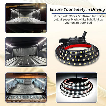 2Pcs 60 Inch Truck Bed Lights, Avenemark Waterproof 12V LED Light Strip with 180 White LEDs, Truck Accessories Strip Lights Kit with OnOff Switch Wiring Extension Cable for Pickup Cargo Boat