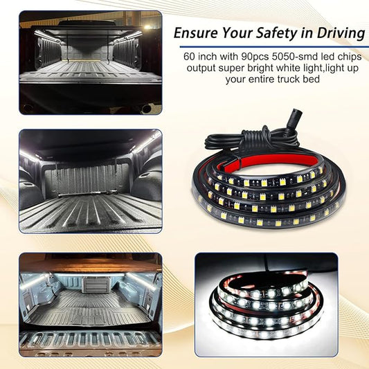 2Pcs 60 Inch Truck Bed Lights, Avenemark Waterproof 12V LED Light Strip with 180 White LEDs, Truck Accessories Strip Lights Kit with OnOff Switch Wiring Extension Cable for Pickup Cargo Boat